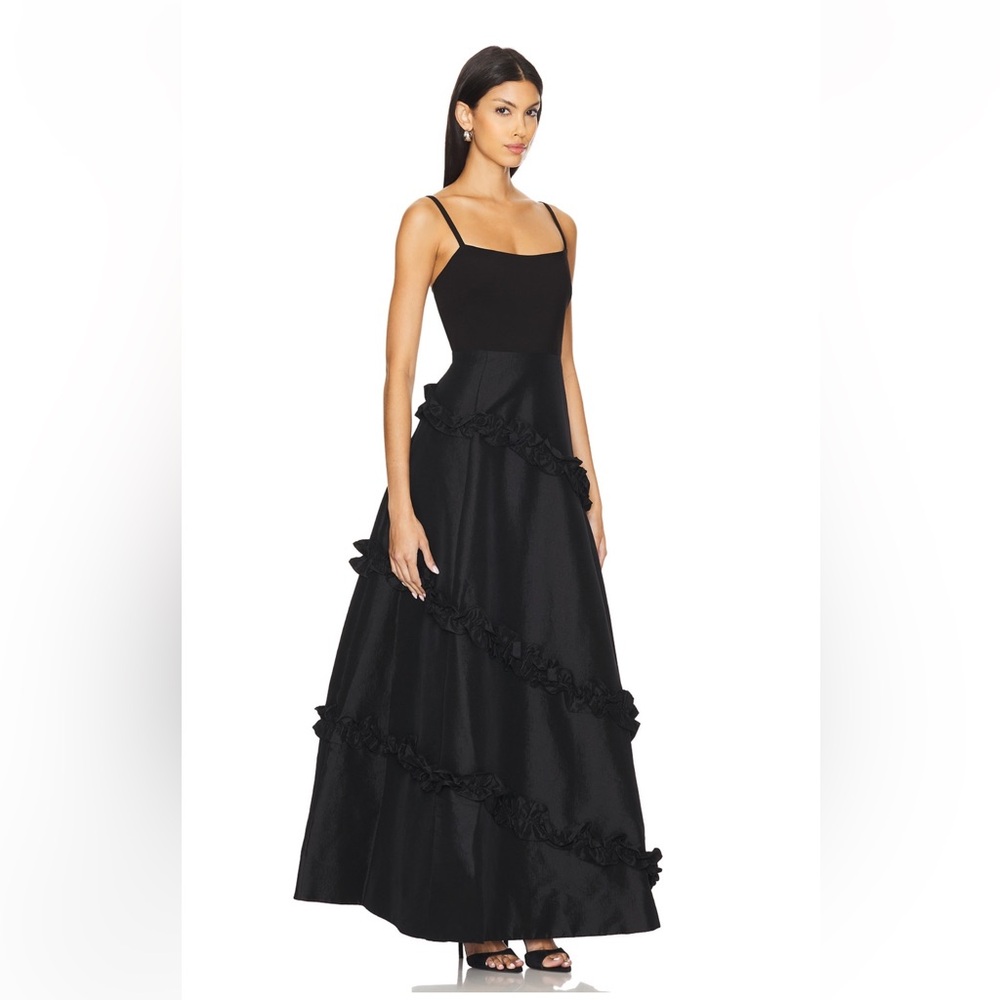 Likely Black Maxi Dress with Ruffle Accents
